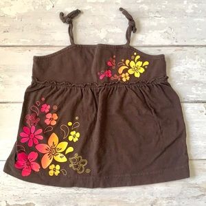 Girls 3T Floral Tank Top Shirt Toddler Sprockets Brown Pink Yellow Kids